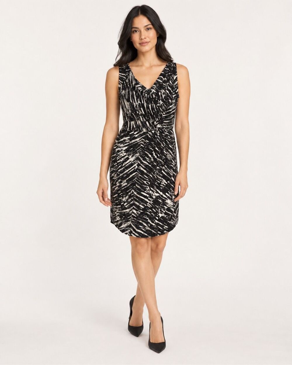 LK Bennett 100% Silk Black White Abstract Faux Wrap Draped Dress 6